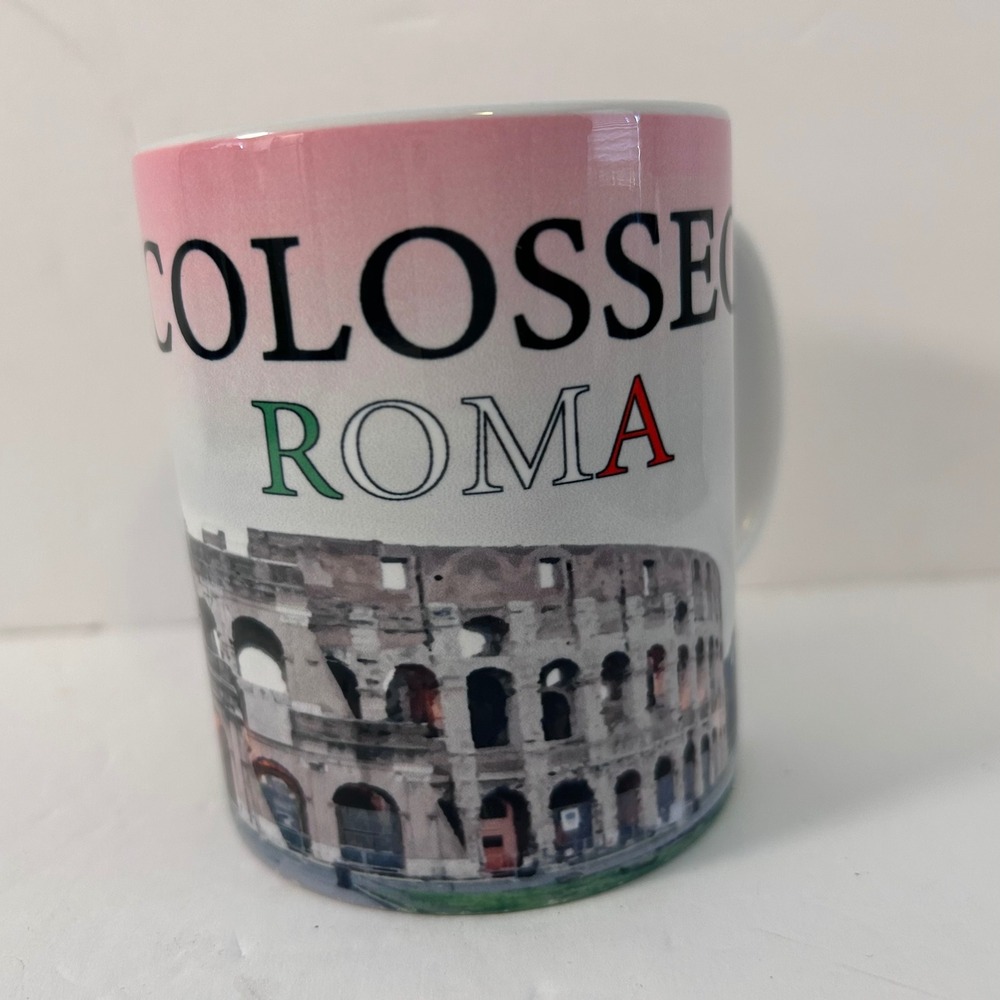 Colosseo Roma Italy Souvenir Coffee Mug Roman Colosseum Ceramic White Pink
